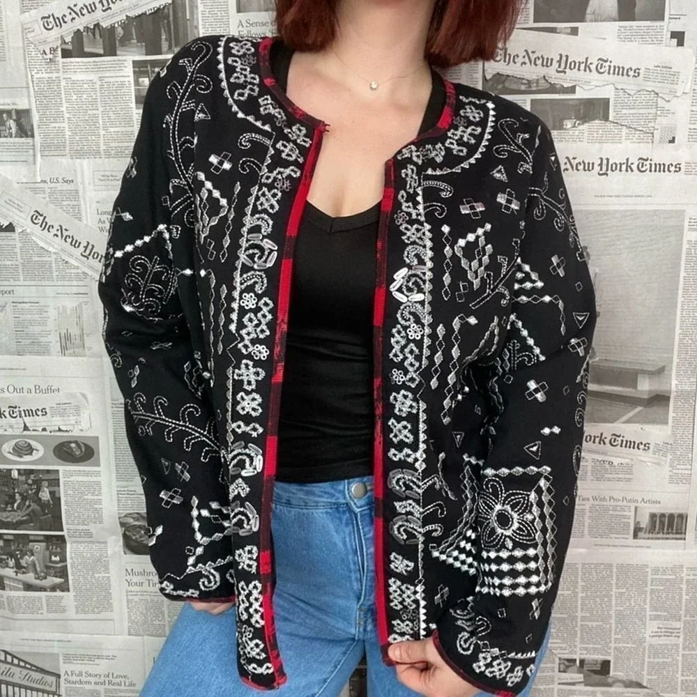 Indie Boho Artsy Cardigan Folk Grunge Lightweight Jacket LARGE Open Front